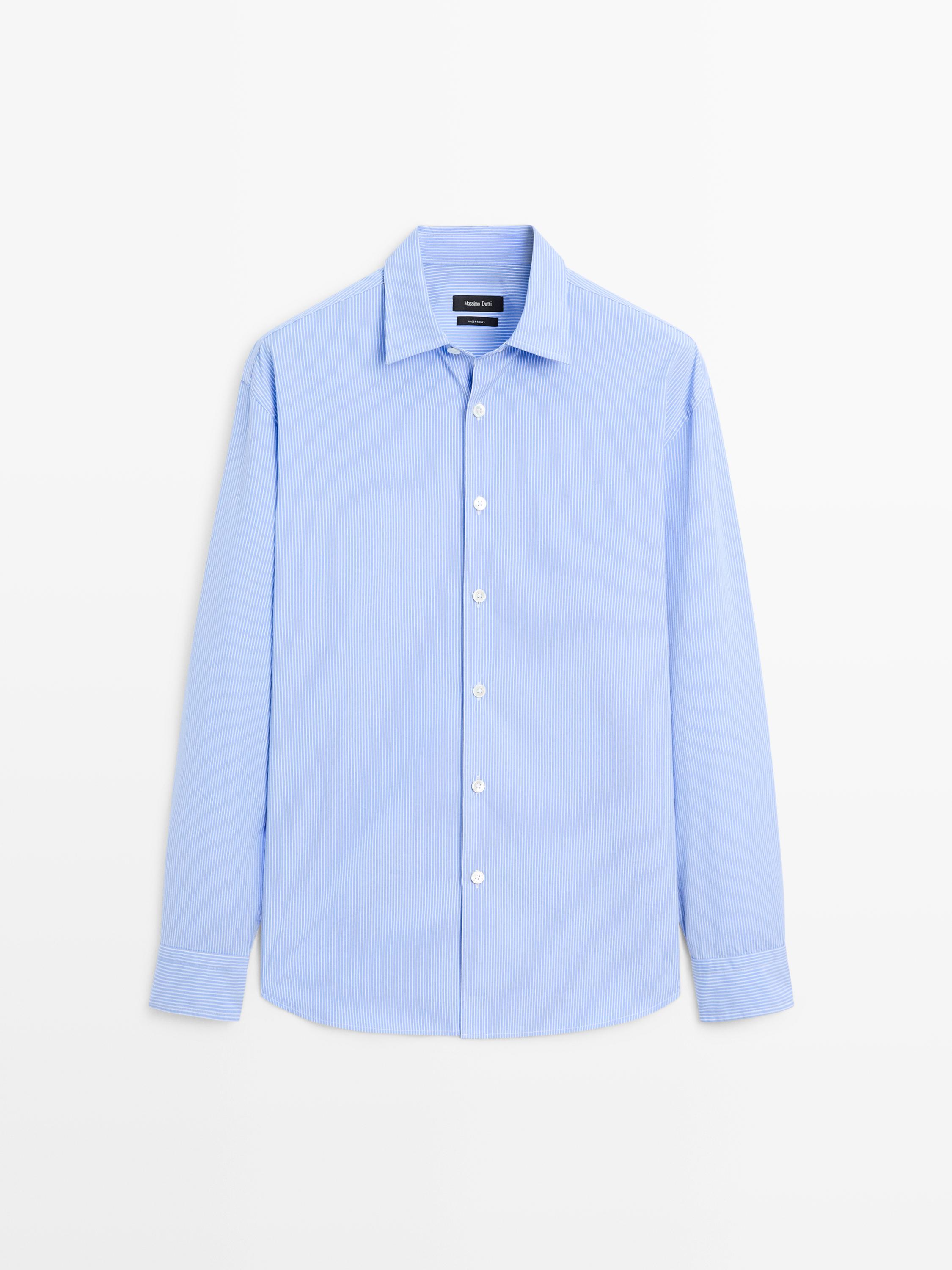 Regular fit striped poplin shirt